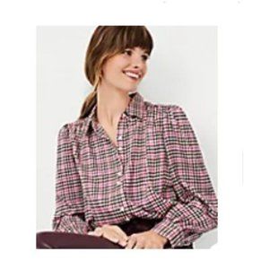 Houndstooth Shirred Blouse - XSP - NWT